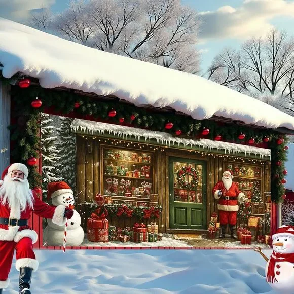 Christmas Santa Garage Door Cover Decorations, 6x13 ft Vintage Christmas Santa's - Picture 6 of 10